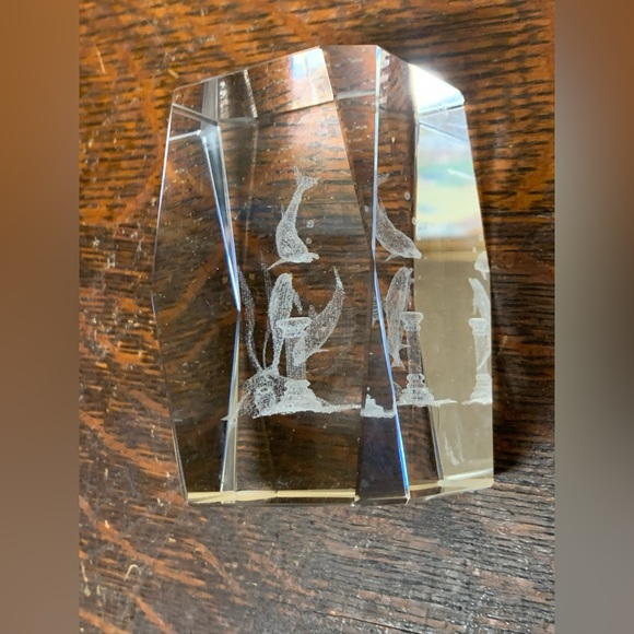 Solid Lead Crystal Laser Etched Swimming Dolphins Paperweight - Picture 12 of 16